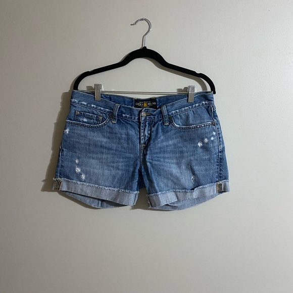 Lucky Brand Blue Jean Shorts Distressed Raw Hem - Picture 1 of 1